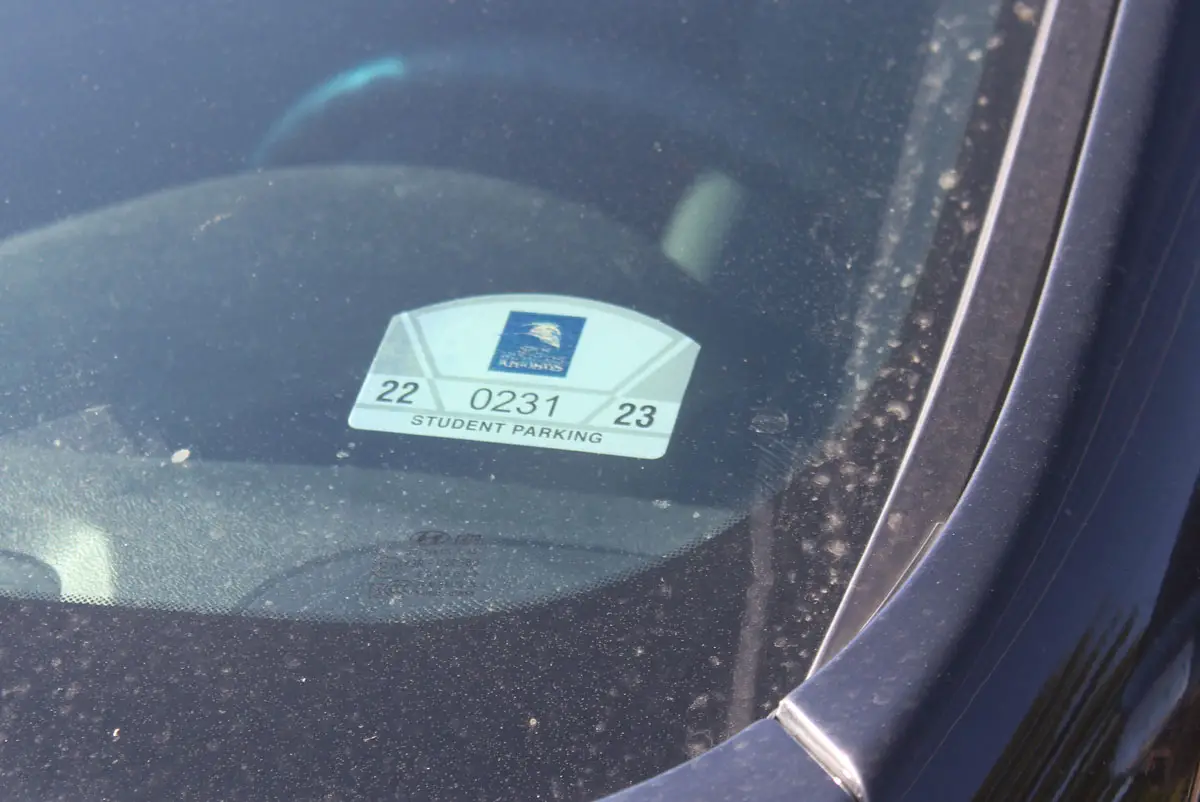 A school-issued parking permit for student drivers to park in a designated lot at San Marcos High School. Photo by Alexandra Schueller