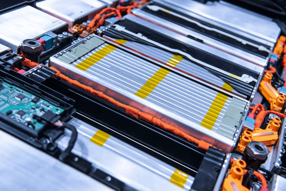 An example of an electric vehicle's lithium battery pack comprised of cells. Carlsbad manufacturer American Lithium Energy has developed and made high-performance lithium-ion (Li-ion) batteries since 2006. Stock photo