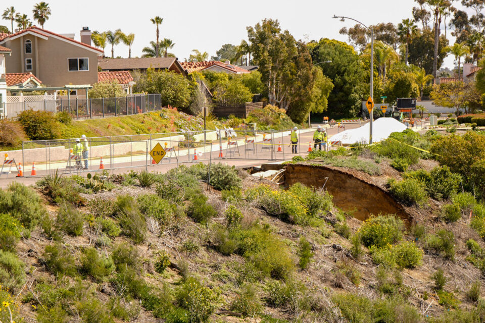A large sinkhole on Lake Drive in Encinitas forced a road closure for several weeks. Photo by Jesus Bolanos