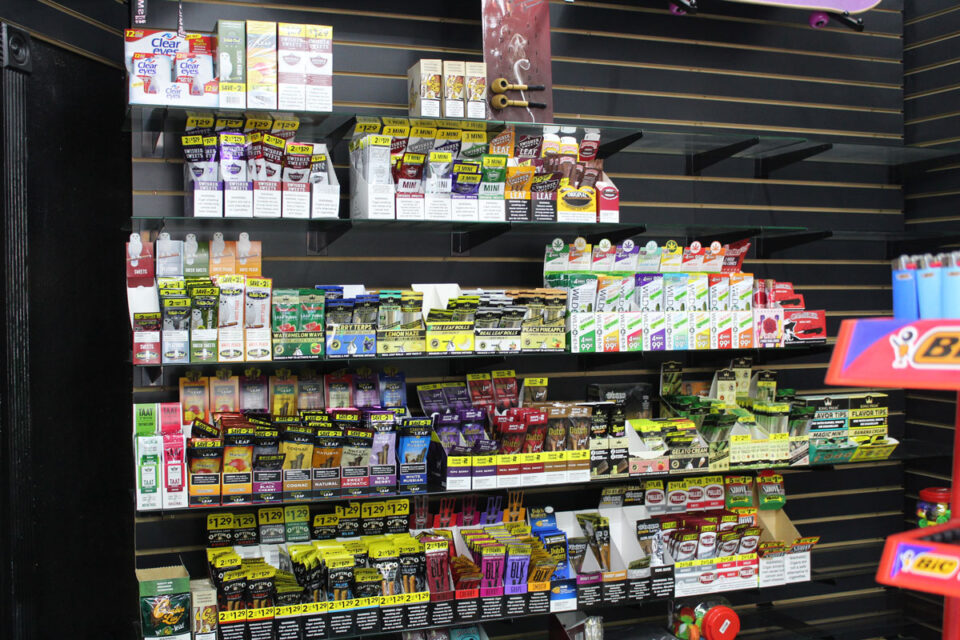 Marijuana and tobacco products are displayed at Elevate Smoke Shop in Vista. Photo by Laura Place