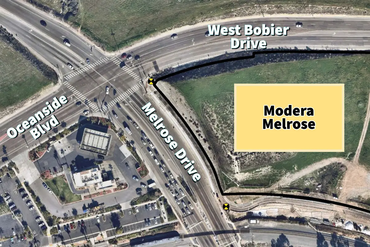The Modera Melrose project boundary is bordered by West Bobier Drive and Melrose Drive. The Coast News graphic