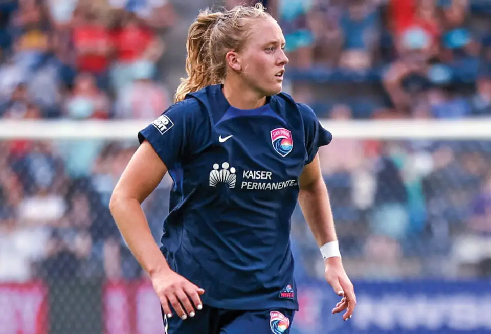 San Diego Wave midfielder Sierra Enge grew up in Cardiff before starring at Stanford University. She made her regular-season debut as a starter in Wave’s recent 2-0 win over the Kansas City Current. Courtesy photo/San Diego Wave FC