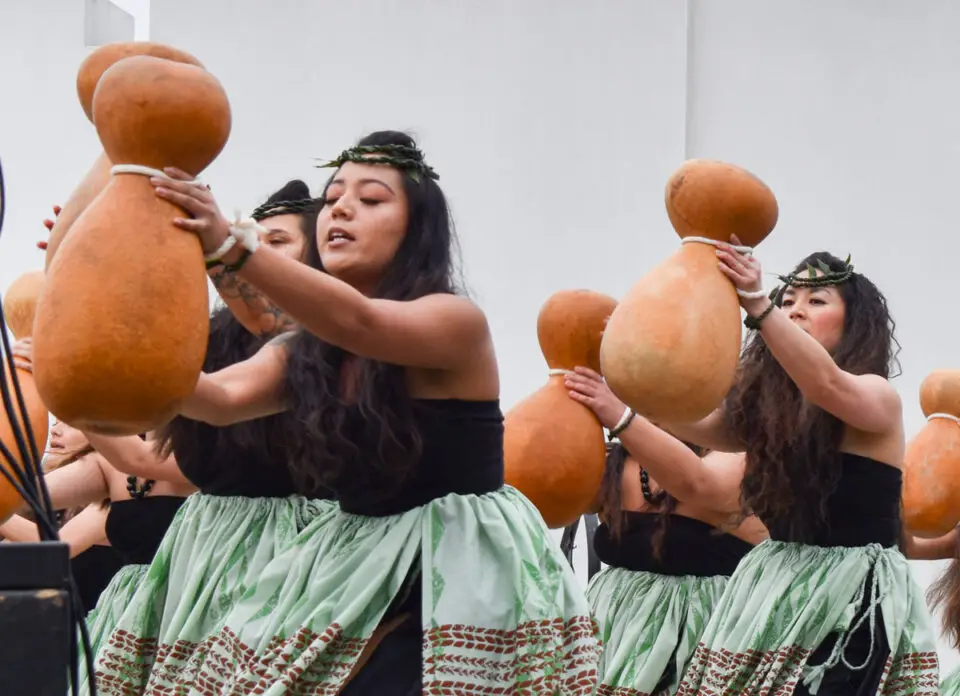 Dancers from Vista-based hula school Kahai Halau O ‘Ilima Pa ‘Olapa Kahiko performed traditional and contemporary hulas to open the first annual Southern California Asian and Pacific Islander Festival on April 29 in Oceanside. Photo by Samantha Nelson