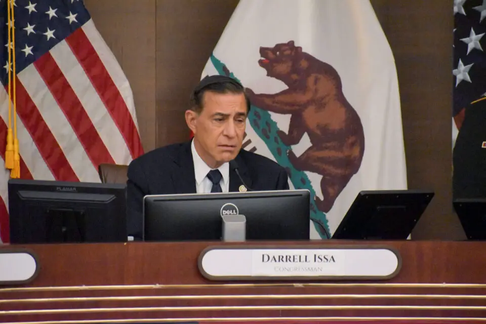 U.S. Rep. Darrell Issa (R-Vista) holds a public forum on Aug. 7 in Escondido City Hall chambers for the Gold Star families of the 13 service members who lost their lives during the Afghanistan withdrawal on Aug. 26, 2021. Photo by Samantha Nelson