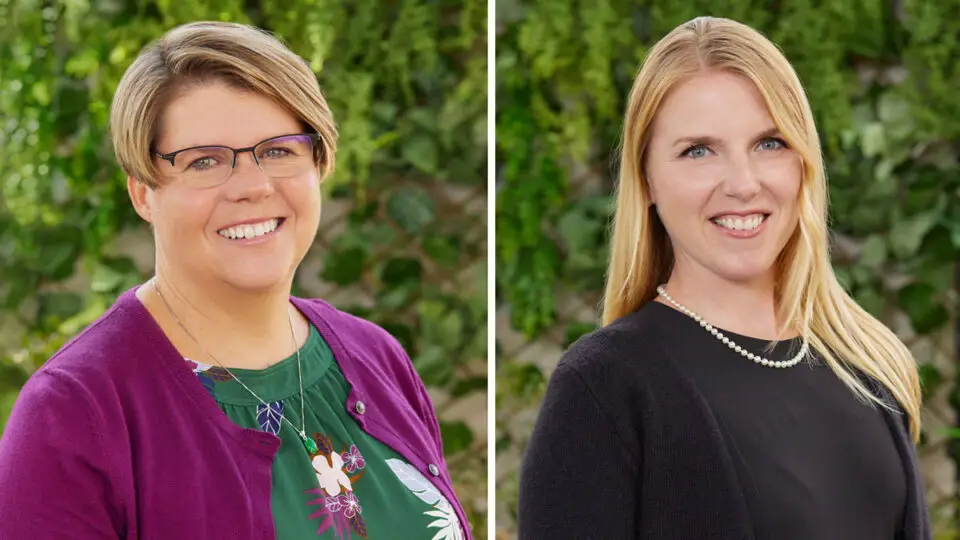 Felicita Elementary fourth grade teacher Wendy Threatt, left, and Orange Glen High School special education teacher Courtney Coffin are two of five finalists named San Diego County Teacher of the Year. Courtesy photos