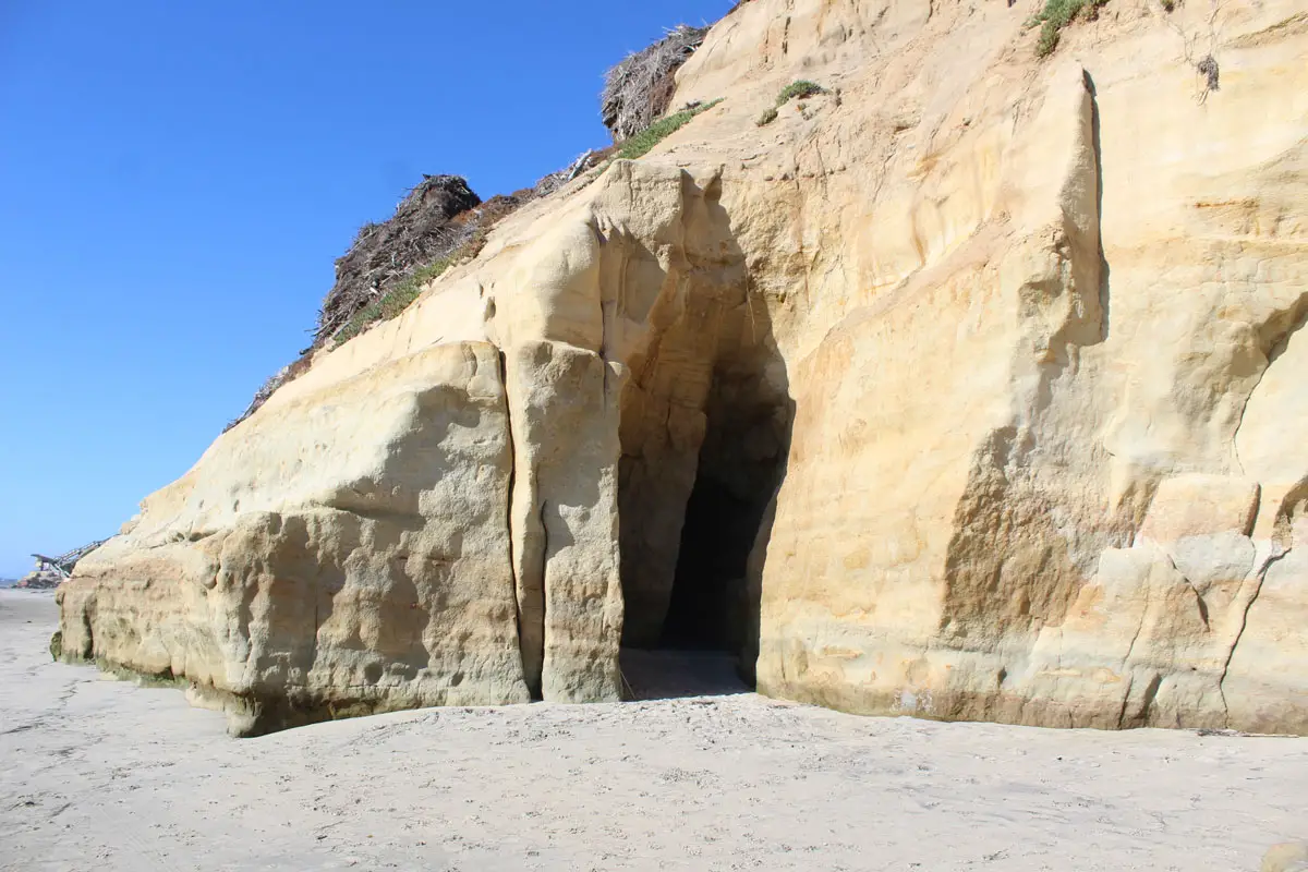 Two sea caves extend an estimated 30 feet into the north bluff north of Del Mar Dog Beach. Photo by Laura Place