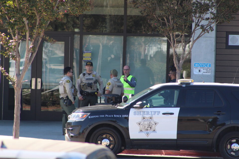 Law enforcement responded to a bomb threat at San Marcos High School Friday morning. Photo by Laura Place