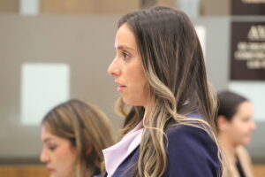 Deputy District Attorney Jessica Stehl speaks at the Monday arraignment for Conner Chanove in Vista Superior Court. Photo by Laura Place