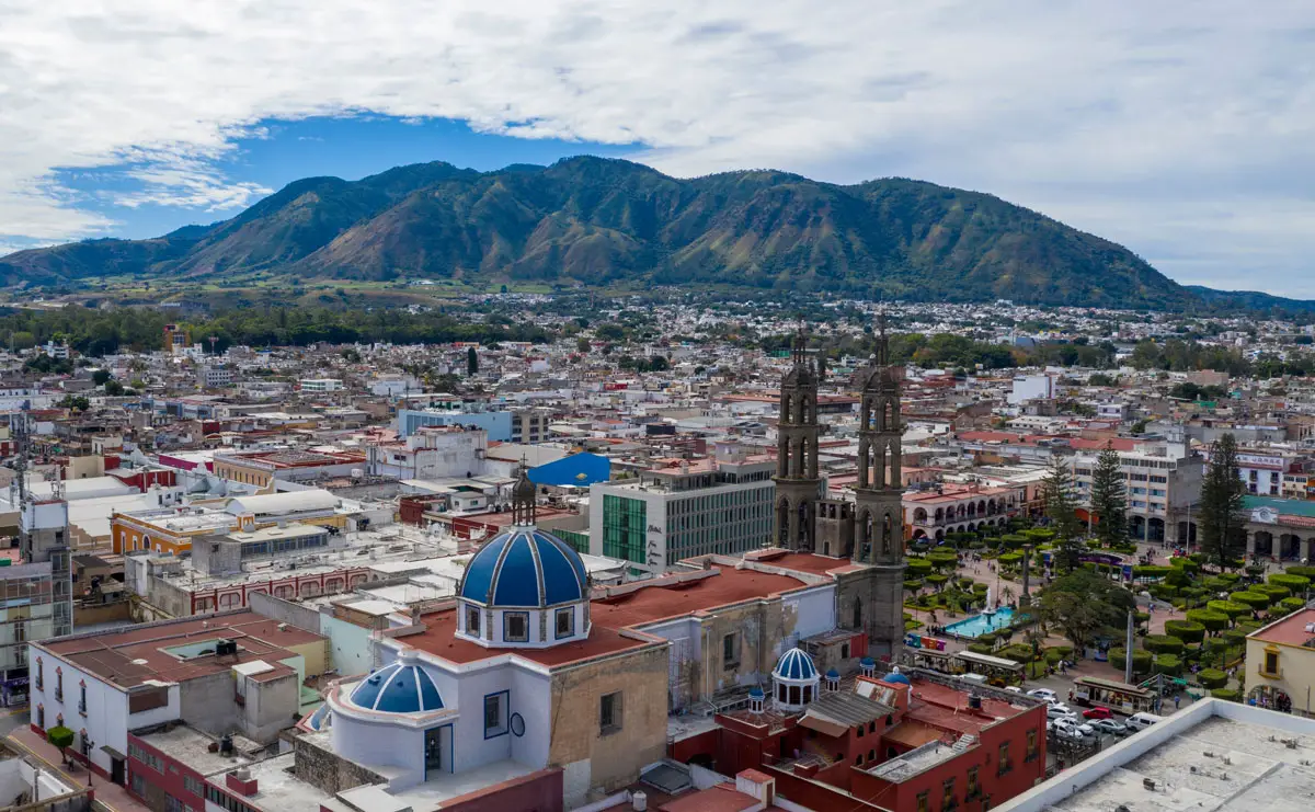 The city of Tepic and nearby San Juan volcano in Nayarit. Stock photo