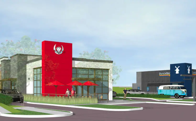 A rendering of the Dutch Bros next to a Wendy's restaurant in Vista. Courtesy rendering