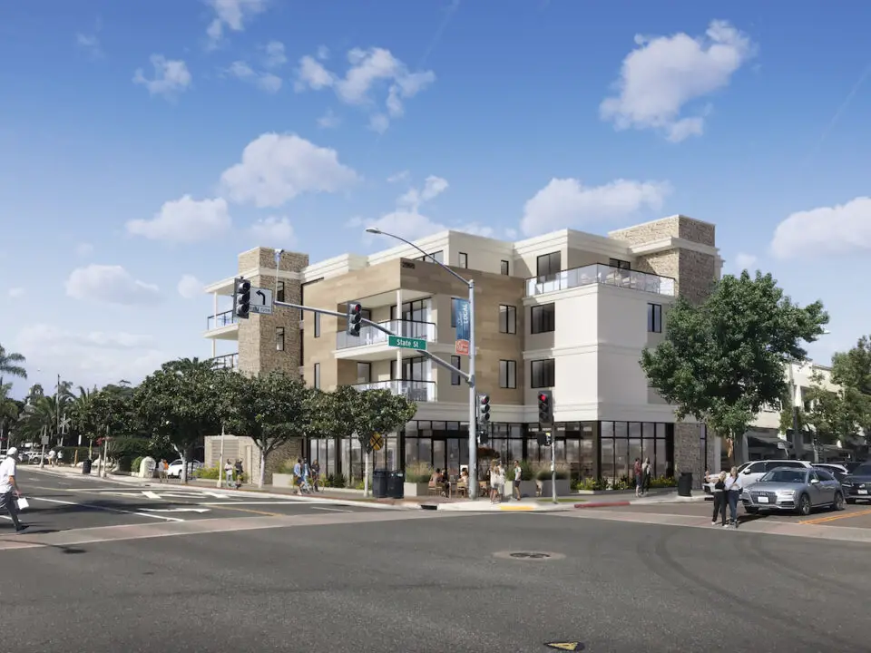 A northwest view of the proposed Carlsbad Village Square project at the intersection of State Street and Carlsbad Village Drive. Courtesy Kirk Moeller Architects, Inc.