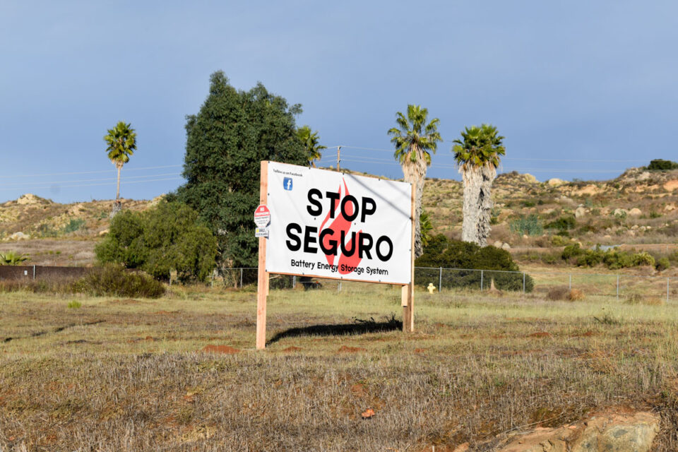 A roadside sign sums up the opposition to a proposed battery storage facility in Eden Valley, located just outside of Escondido. Photo by Samantha Nelson
