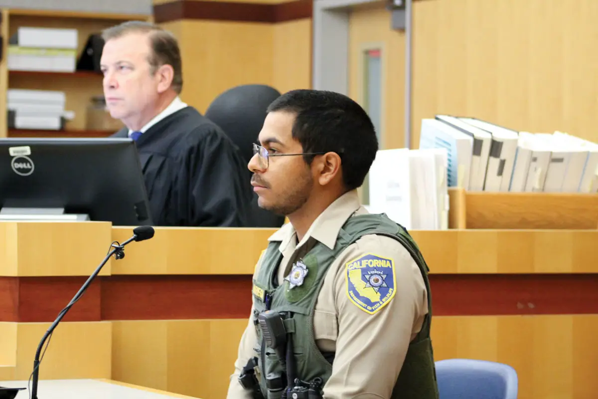 California Fish and Wildlife Officer Mario Noriega testifies in Vista Superior Court on Jan. 17. Photo by Laura Place