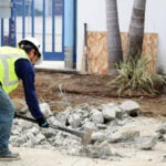 Construction crews started demolition of the Oceanside Civic Center Library courtyard this week. Photo by Samantha Nelson