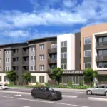 A rendering of the planned Capalina Apartments project at Capalina Road and West Mission Road in San Marcos, viewed from Mission Road. Courtesy 