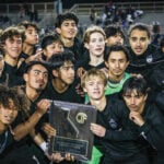 Oceanside High School varsity boys soccer team celebrate a 3-0 win over Lakewood to claim the program’s first CIF SoCal Regional championship on March 2 in Oceanside. Photo by Kasen Trujillo