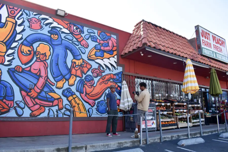Artist DJ Javier recently completed a large mural on the side of Just Peachy Market in Leucadia. Photo by Samantha Nelson