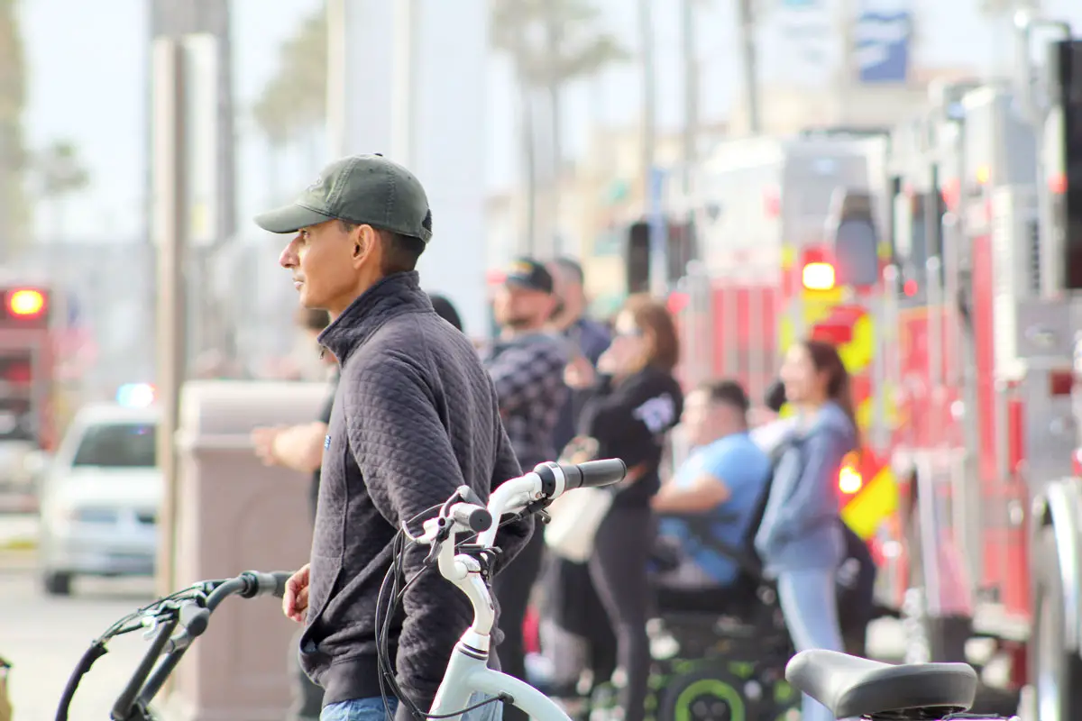 Crowds of onlookers watch on Thursday as firefighters worked to extinguish the blaze on Oceanside Pier. Photo by Samantha Nelson