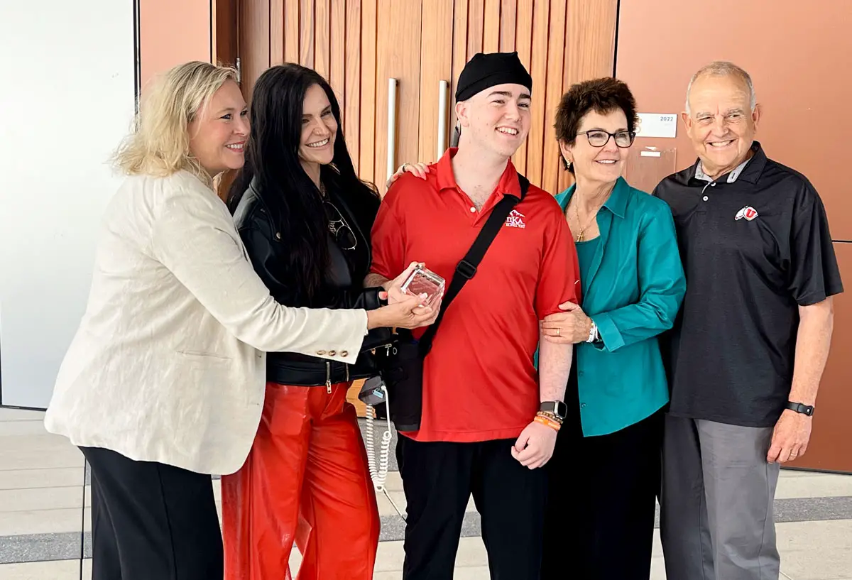 Patrick “Paddy” O’Donnell, center, of Carlsbad receives the End Brain Cancer Initiative’s HOPE Award at the Sanford Stem Cell Institute on July 17. From left — EBCI Founder Dellann Elliot Mydland, sister Annie O’Donnell, parents Anne and Hugh O’Donnell. Courtesy photo