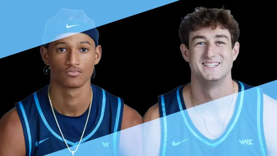 Carlsbad High alum Tony Duckett, left, and San Marcos High grad Kody Clouet joined the Toreros men's basketball team this year. The Coast News graphic