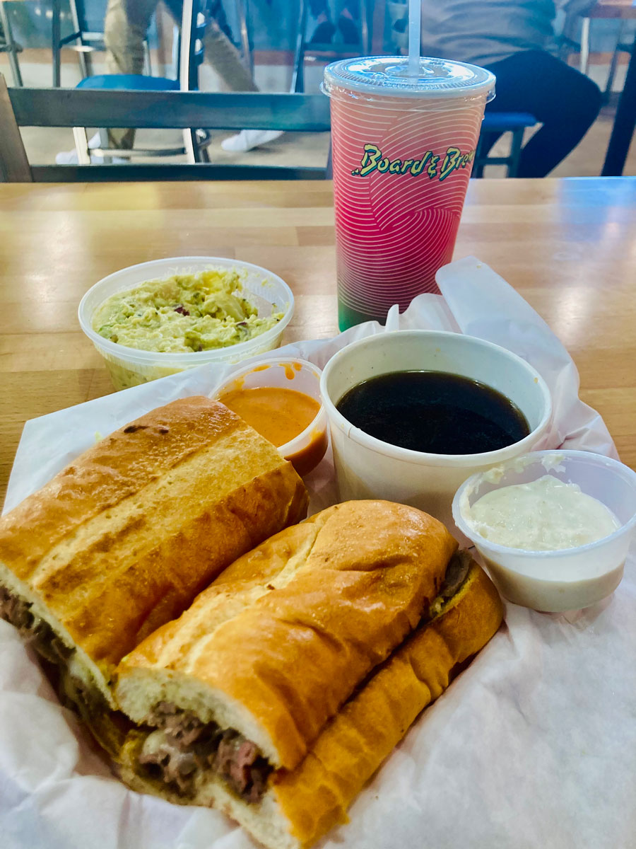 The splendid Beef Dip with jus and potato salad. Photo by David Boylan