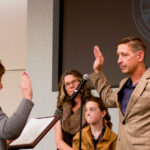 Newly-elected Councilmember Jim O'Hara takes his oath of office during Tuesday's special council meeting in Encinitas. Photo by Walker Armstrong