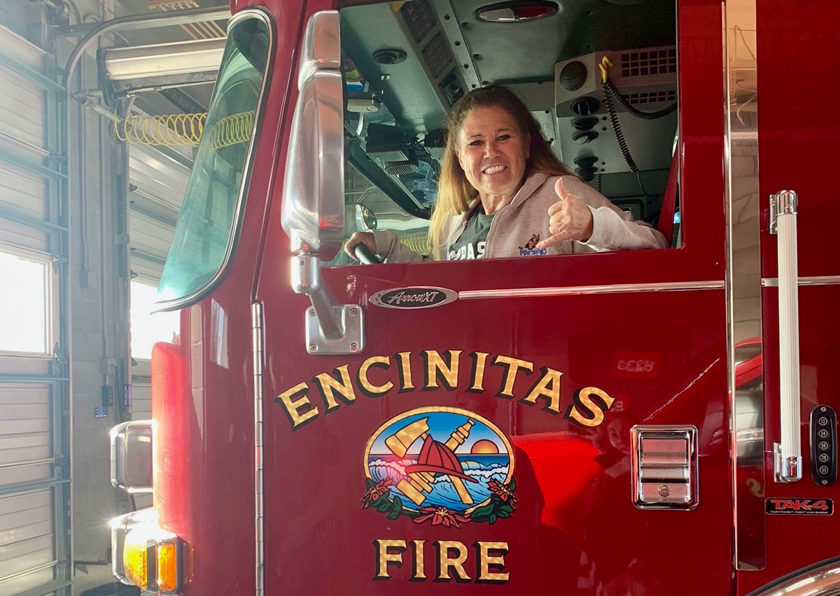 Naomi Kealani Keliinoi in an Encinitas fire truck. Courtesy photo/Keliinoi family
