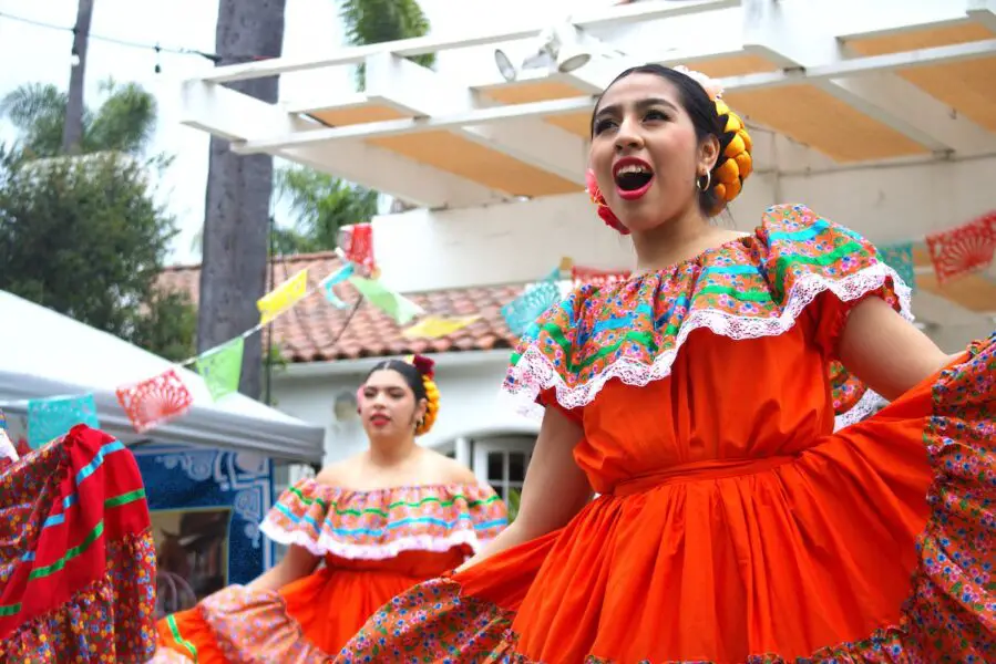 Junior Frida Valdez of Mission Vista High School Ballet Folklórico dances during the city of Vista’s Cinco de Mayo celebration on Saturday. Photo by Leo Place