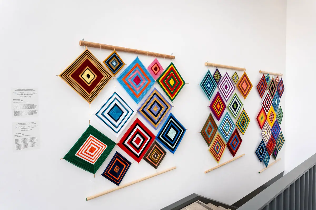 Each Tsikuri, or “God’s Eye,” represents spiritual protection and the Huichol tradition of marking a child’s early years with color and care. Courtesy photo/OMA