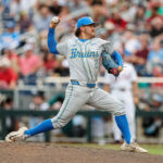 Cody Delvecchio, a San Marcos native and Mission Hills High School alum, delivers a pitch during his standout collegiate career at UCLA. Photo by Mac Brown/UCLA
