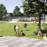 A rendering of the planned park, now officially named Old California Row Park, at the mixed-use development at the former Restaurant Row site along West San Marcos Boulevard. Courtesy Lennar Homes