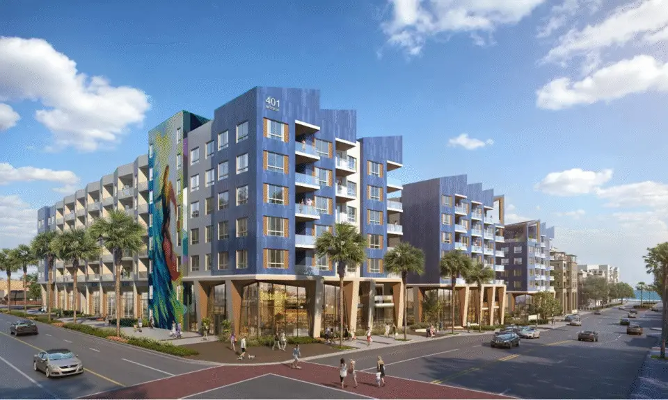 A rendering of the proposed 401 Mission Avenue project that would replace Regal theater and several other businesses in downtown Oceanside. Courtesy photo