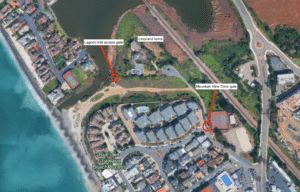 A map of the area around the Levyland property and the two gates being being discussed by the California Coastal Commission. Image via Google Earth