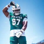 Junior Lincoln Mageo, a 6-foot-4, 280-pound offensive lineman, is a space-creating force for Oceanside High. Photo by Nate Tafao
