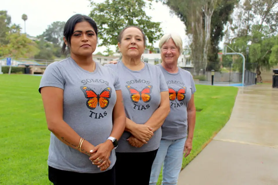 Somos TIAS members (from left) Ana Escamilla, Lisa Montes, and Kathy Faller pictured at La Colonia Park on Aug. 29. Photo by Leo Place