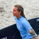 Leilani McGonagle of Costa Rica on Sunday after winning the Super Girl Surf Pro in Oceanside. Courtesy photo/WSL