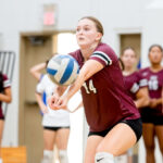 Escondido Charter senior Audrey Cahill defends a shot during an Aug. 21 match against San Pasqual. Photo by Rudy Schmoke
