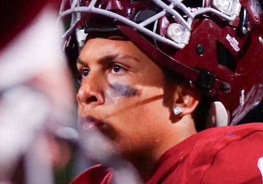Rancho Buena Vista junior defensive tackle Jonas Abrams during the Longhorns 10-7 victory over Canyon Hills. Photo by Nolan Isa