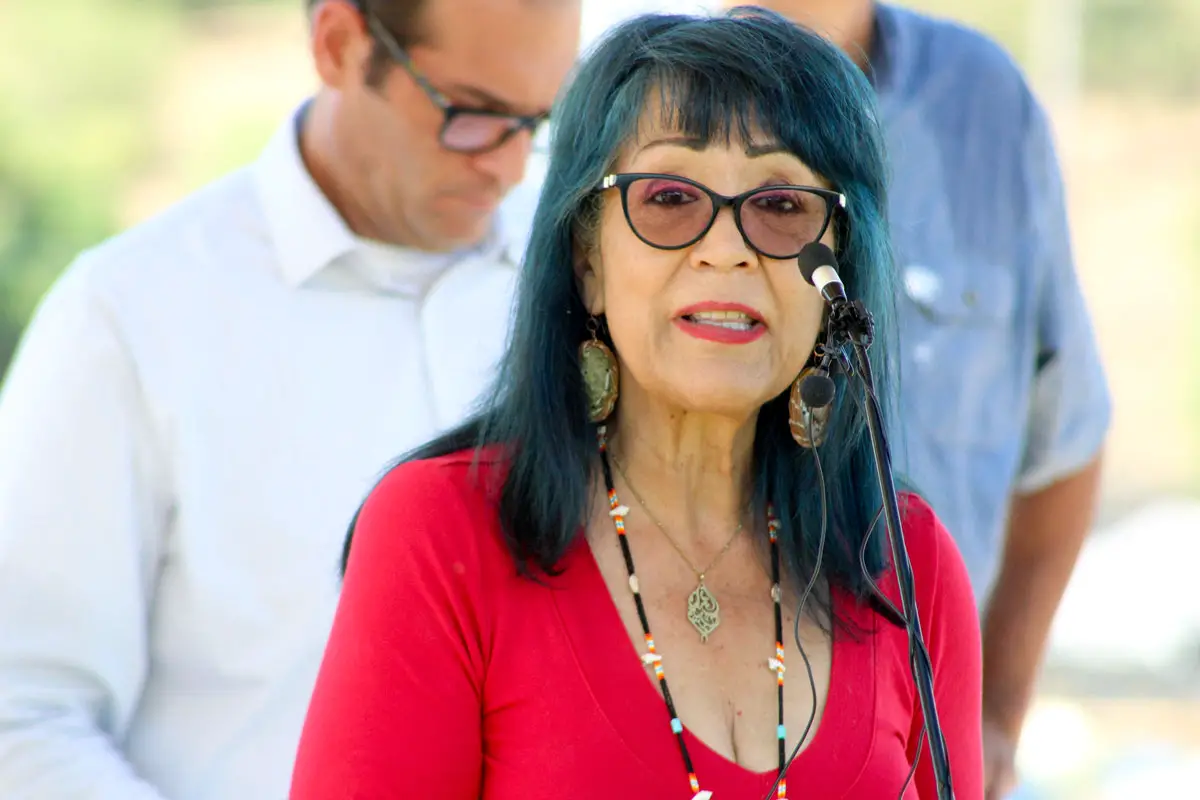 Laurie Gonzalez of the Rincon Tribal Council speaks during the Sept. 4 grand opening of the new Village View County Park in Fallbrook. Photo by Samantha Nelson