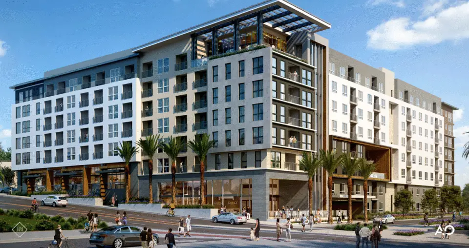 A rendering of the 901 Mission Avenue project, an eight-story mixed-use development slated for a vacant lot next to Oceanside High School. Courtesy photo