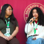 Mission Hills High School senior Jalani Ras, right, speaks alongside fellow peer counselor, junior Emmy Huynh, on Wednesday at the opening of the school’s wellness center. Photo by Leo Place