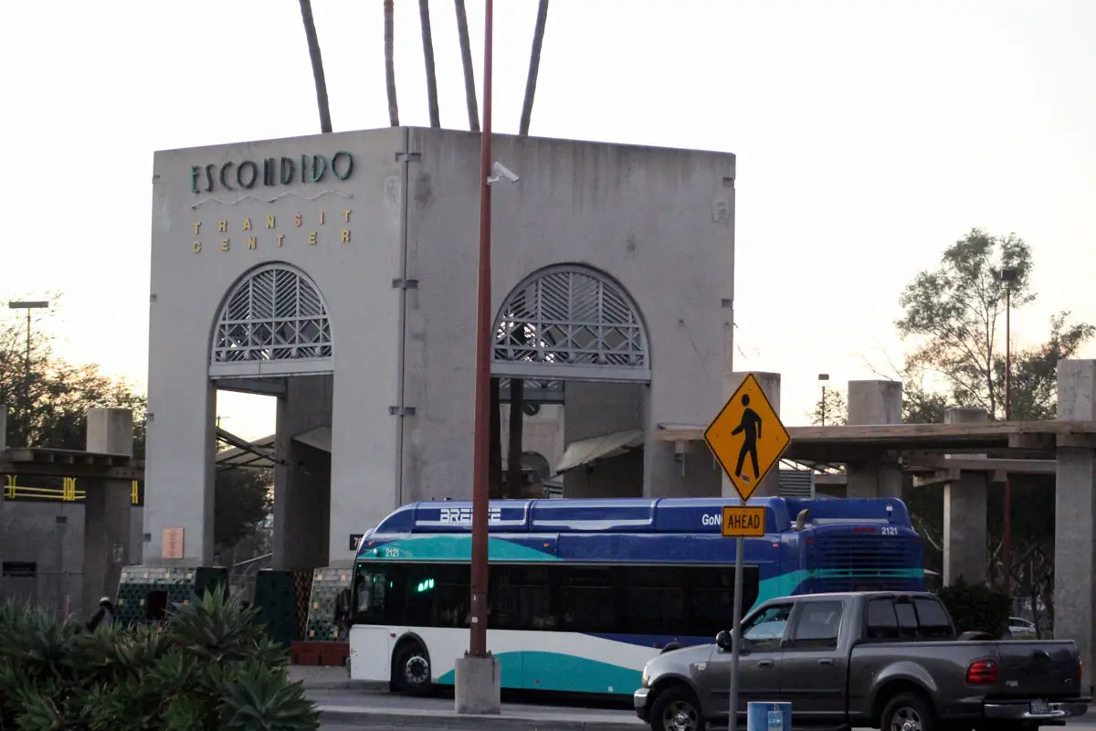 The Escondido Transit Center is pictured near the corner of West Valley Parkway and Quince Street, where a 70-unit townhome project has been approved. Photo by Samantha Nelson