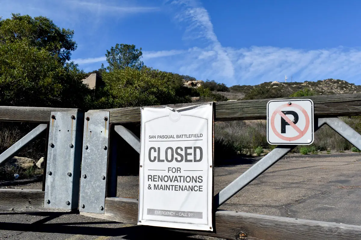The San Pasqual Battlefield State Historic Park has been closed for several years due to needed maintenance and repairs, but state and city budget cuts have prevented the park from reopening. Photo by Samantha Nelson