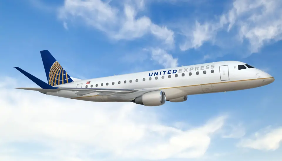United Airlines are set to begin flying an Embraer 175 aircraft out of the McClellan-Palomar Airport in March 2026. Photo courtesy of United Airlines