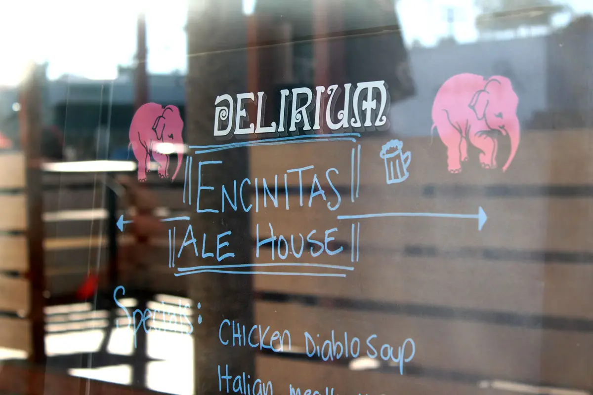 A menu on a sandwich board on Dec. 5 inside the entrance to Encinitas Ale House. Photo by Jordan P. Ingram