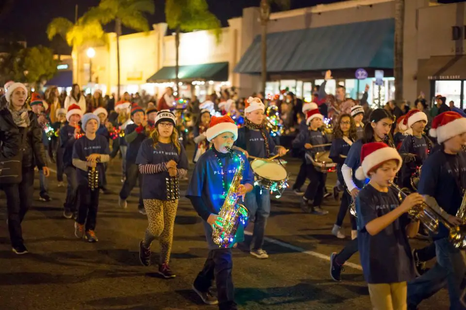 A marching band performs during a past Encinitas Holiday Parade. Courtesy photo/City of Encinitas
