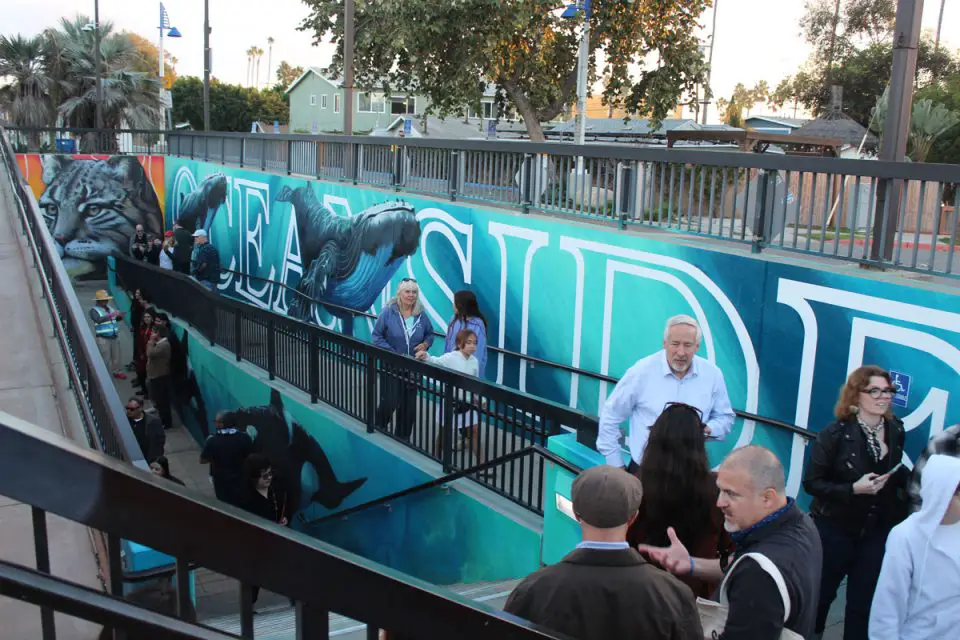 A new mural covers the walls of the Oceanside Transit Center pedestrian tunnel. Photo by Samantha Nelson