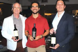 Moet Hennessy wine manager Steve Greer, from left, Amalfi Cucina co-founder/GM Emiliano Muslija and Amalfi manager Matteo Bovio present Joseph Phelps wines at the Carmel Valley location. Photo by Rico Cassoni