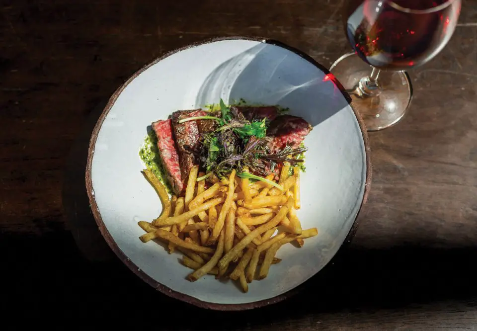 The fabulous steak frites and wine for $20 on Mondays at Haven Farm and Table in Encinitas. Courtesy photo/Haven