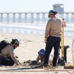 : Crews from the California Conservation Corps install fencing in plots along Oceanside beaches as part of the city’s Coastal Dune Restoration Pilot Project. Photo by Samantha Nelson